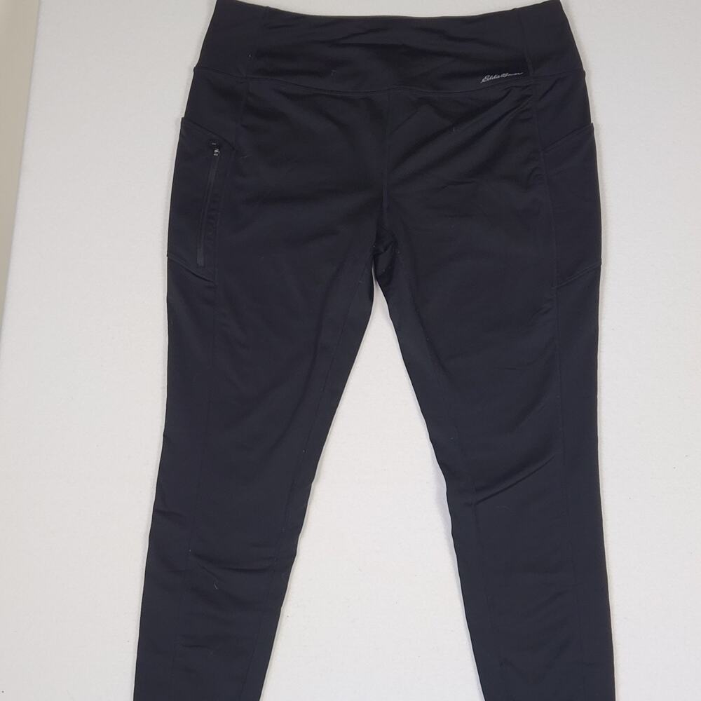 Eddie Bauer Women's XL Black Trail Tight Leggings 2 Zip Pockets 12" Rise ~ EUC
